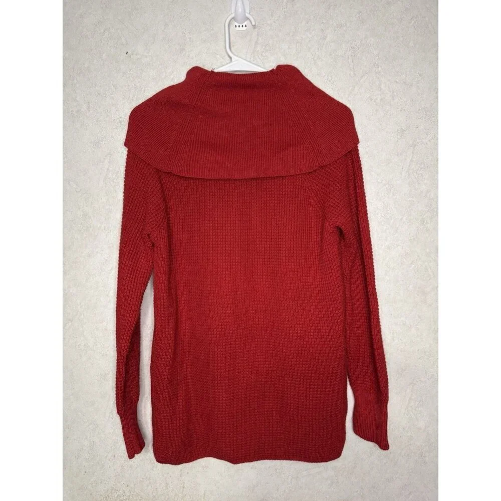 MICHAEL KORS Red Cowl Neck Knit Sweater Cotton Holiday Casual Basic Capsule S